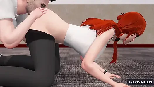 Seksi hatun yoga pantolonuyla çalışıyor