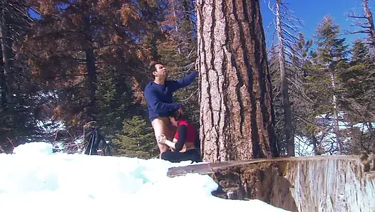 Big ass girl bends over while she gets fucked hard on the snow