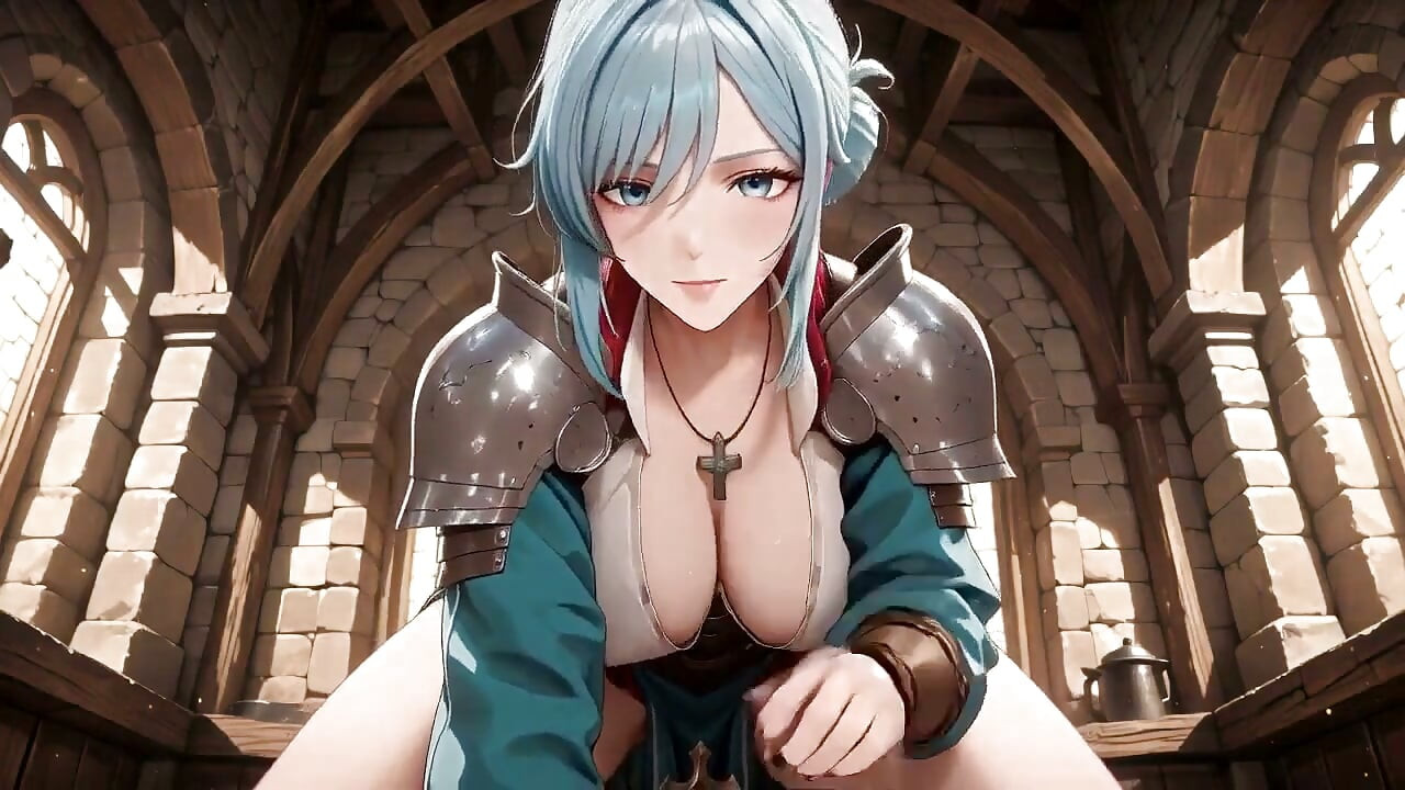 Silver Armor Hugging Soft Skin, Lazily Panting Under the Stone Arches