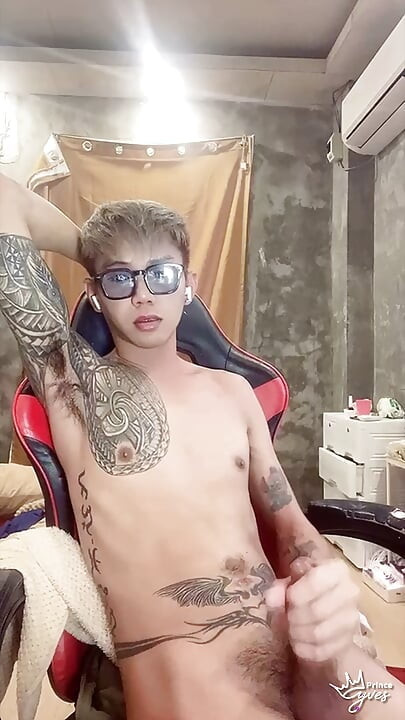 Cute Inked Boy Teasing, Masturbating, and Cumming for His Webcam Viewer