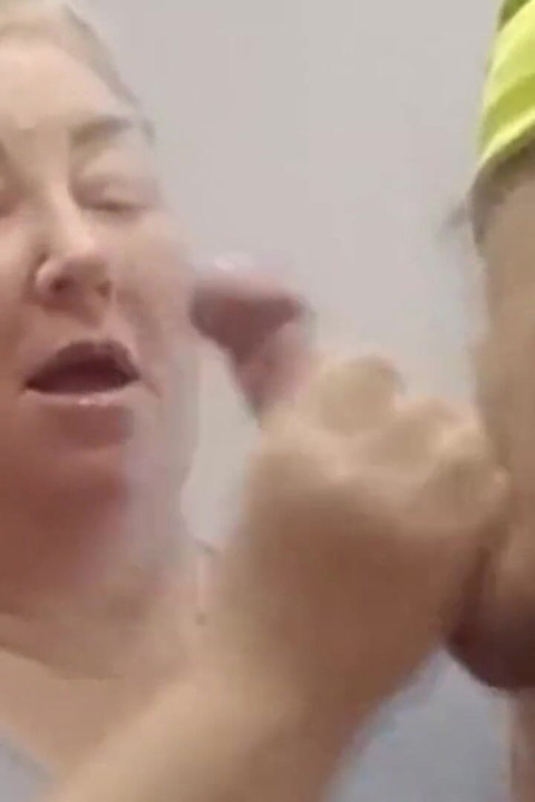 While I'm repairing the chandelier, she plays with my dick, sucks it, and fills her mouth with cum