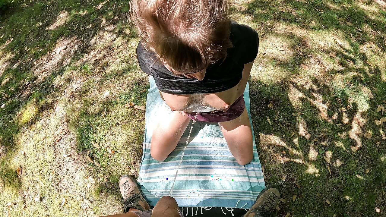 MILF Catches Pervert Masturbating in Public Park Gets Pissed On and Huge Facial Cumshot