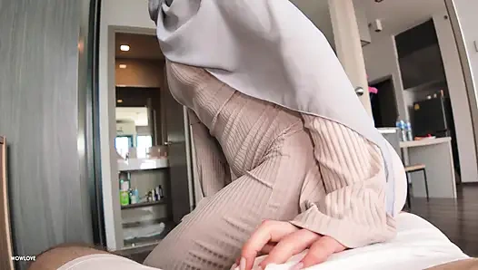 Booty Step Mom helps stepson quickly cum on her small tits while no one was home