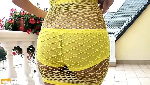 Beautiful Czech Girl with Big Tits Shows Her Yellow Outfit
