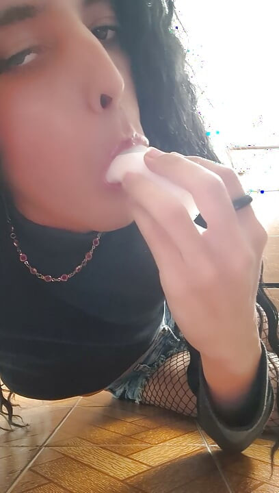 Shemale sucking deodorant wearing fishnet stockings