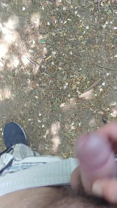 Jerking my small uncut cock in the woods