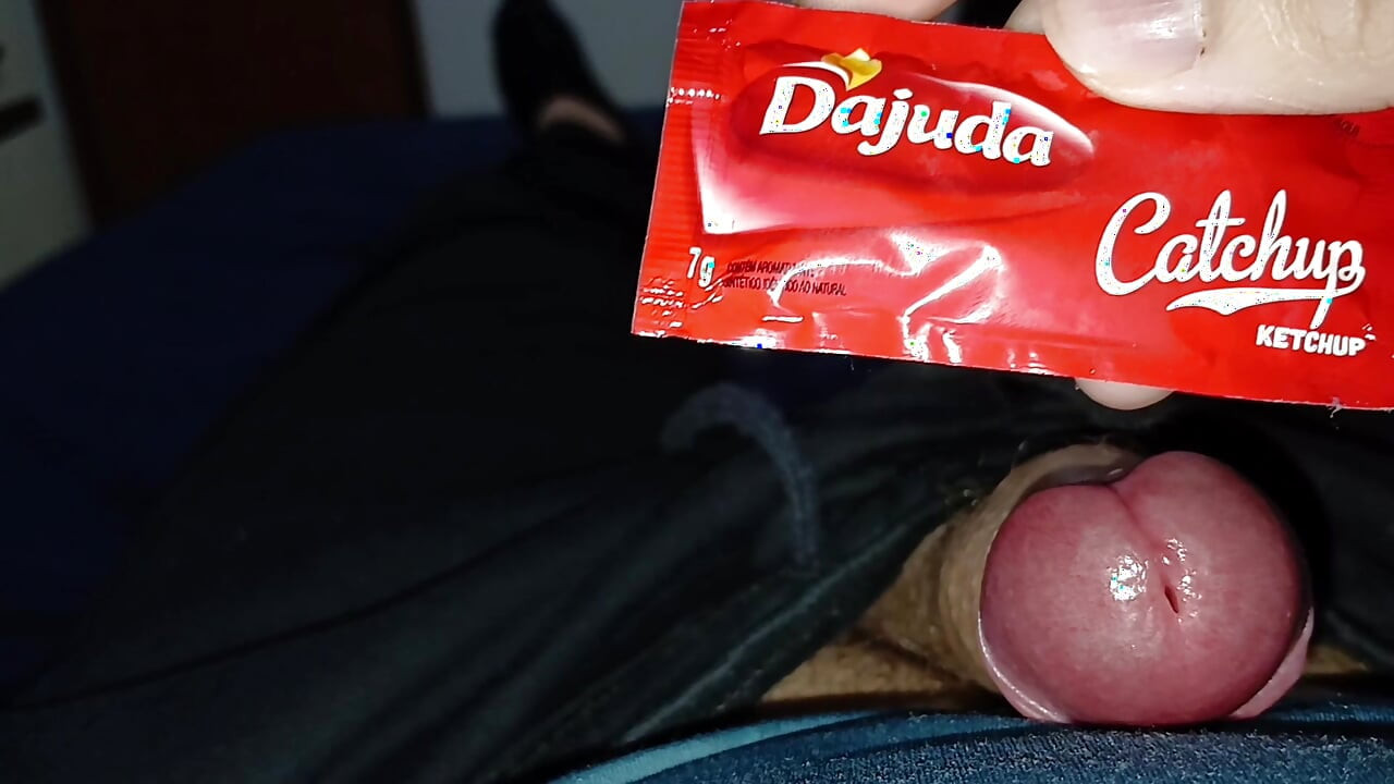 Putting ketchup on my small thick penis