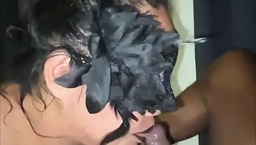 Asian Deepthroat blowjob her stepbrother while Family not Home