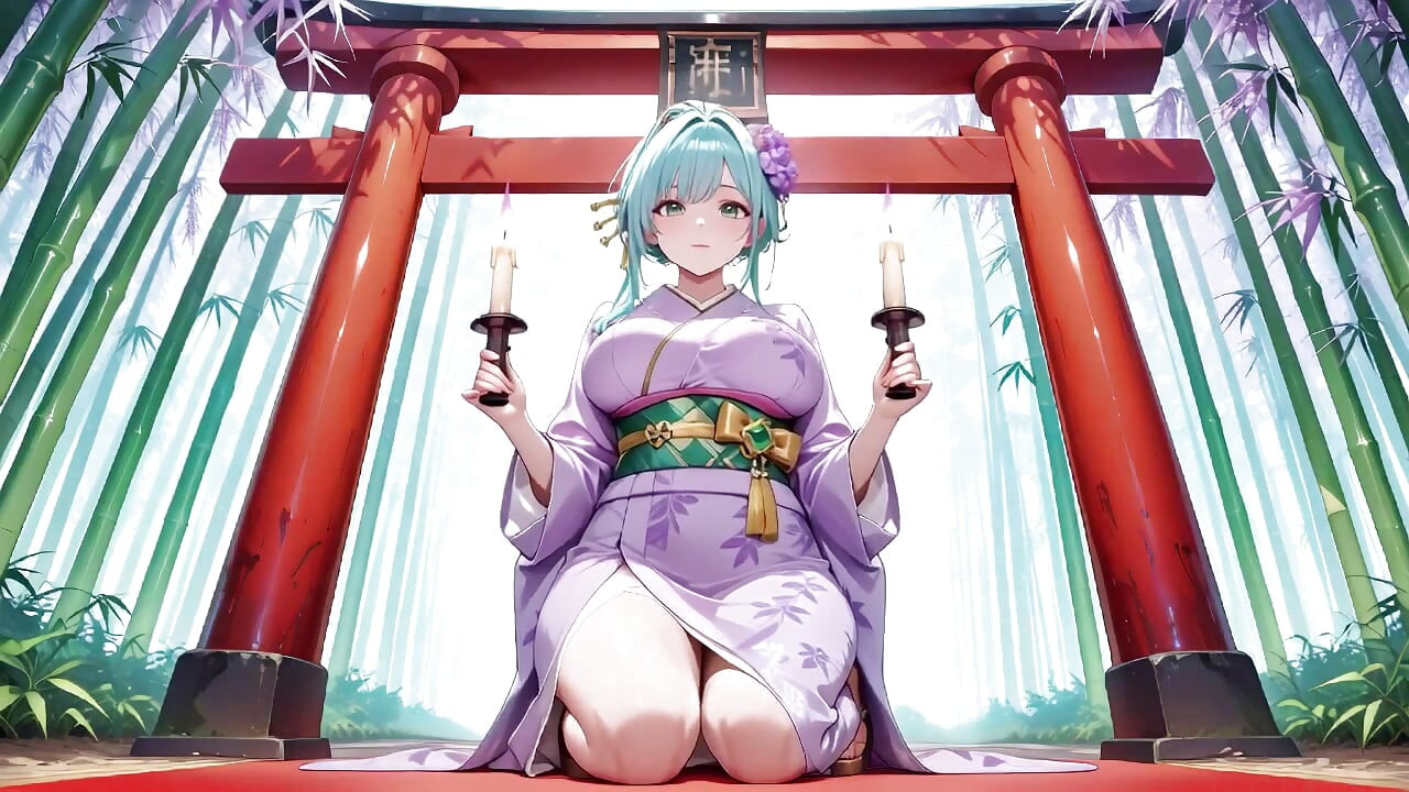 Purple Kimono Goddess! Can't Handle the Wetness Under the Red Torii Gate