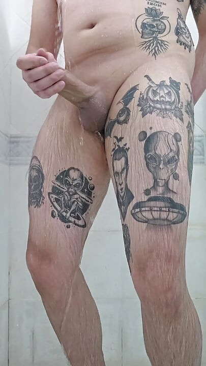 Chubby was caught jerking off in the shower