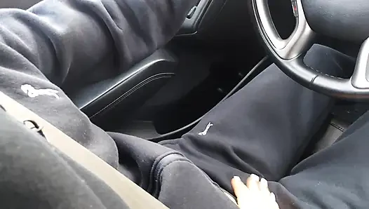 Hot milf teases a taxi driver in the car, in public, with her sexy legs in stockings
