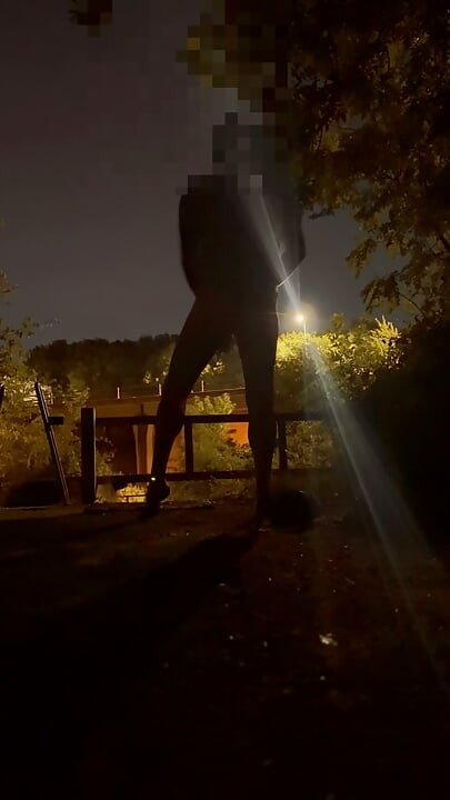 Strip naked and put fishnet body stocking on , walk around wanking at roadside and caught whilst getting naked