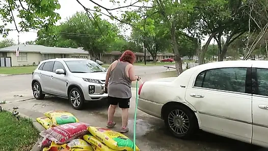 Sexy Mature bbw redhead  Nurse Vicki washes her car!