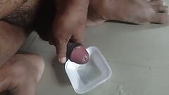 Masturbating in cup like plate sperm go speedily out of it