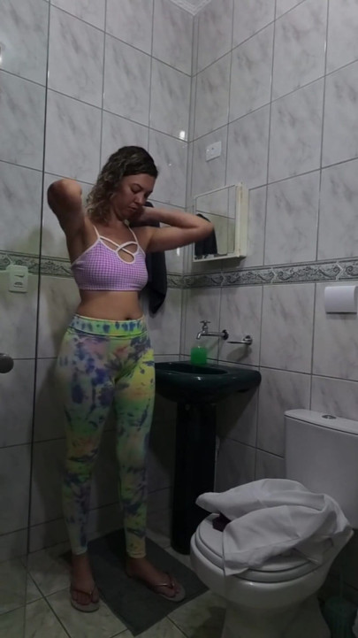 Maid changing clothes in the bathroom. | Clip 2