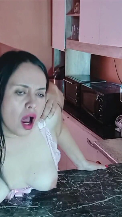 Taboo in the kitchen stepson fucks his stepmom with bouncy tits | Clip 3