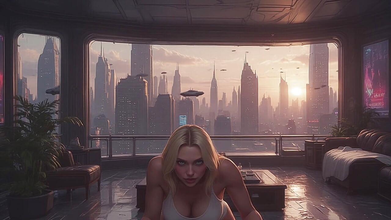 Cloud Level Olivia in the Future Suggestive Teasing showing her Ample Cleavage Part 2