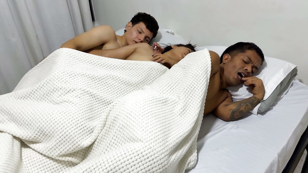 My Horny Boyfriend Gives Me a Hard Fuck No Matter That My Little Stepbrother Is by Our Side.