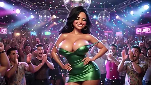 Beautiful Woman Enjoys Exciting Night At Vibrant Club Dancing Kissing Men And Becoming Fully Nude On All Fours