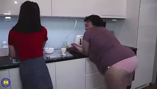 Two BBW moms sharing teen girl