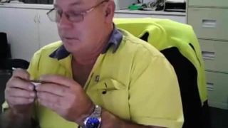 Step Dad smokes on cam play and cum