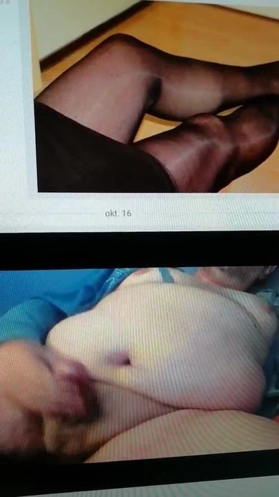 Chubby man wanks and cums looking at my legs