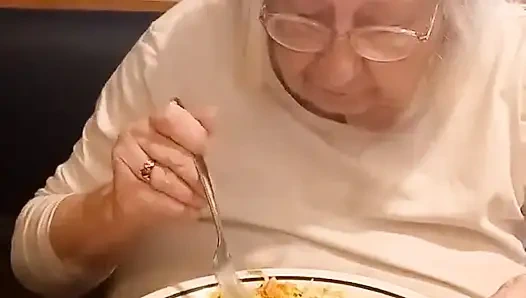 Stepmom and I eating breakfast