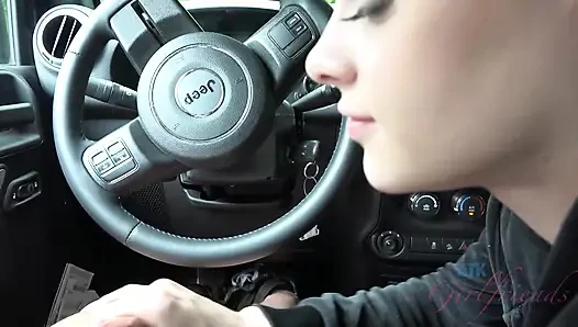 POV Elsa Jean Car Blowjob & Handjob! Blonde sucks, rides hard then jerks massive cumshot