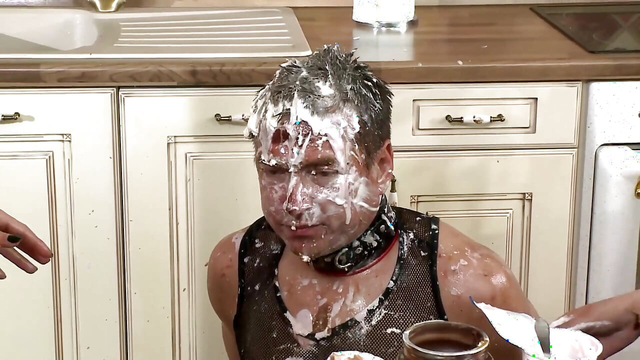 Submissive Slave Covered in Messy Delight