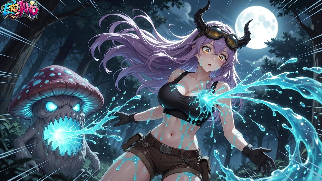 Demon Girl Finds Magic Mushroom - The Slimy Liquid Strips Her Naked and Makes Her Cum in the Woods