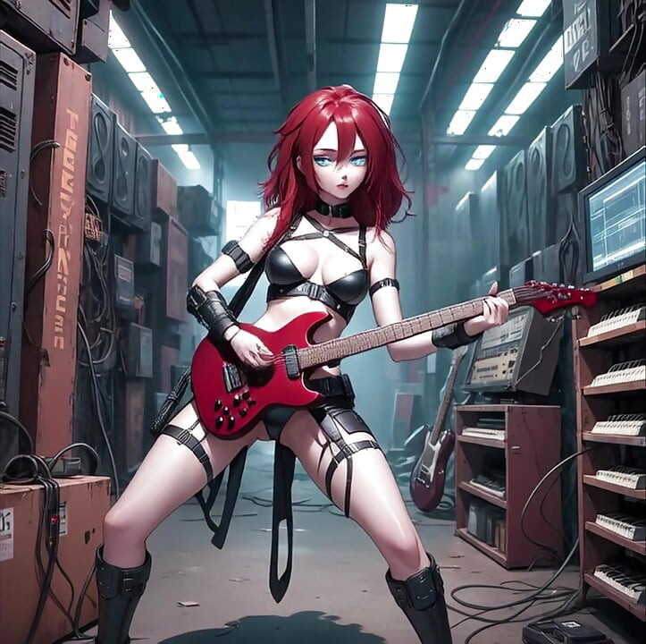 Σέξι κοκκινομάλλα Anime παίζει Metal κιθάρα AI μουσικό βίντεο