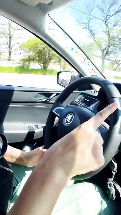Almost caught! He jerks off in traffic in front of me, I love watching. Big cumshot! Part 1