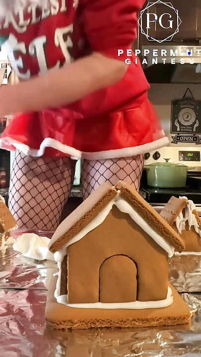73 Giantess in 8-inch Heels Decorates a Gingerbread Village