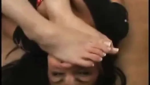 Lesbian crushed by her feet 2