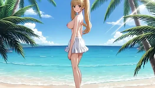 Plaj sarışını Elsa'nın sandy emme ve sikiş festivali ai