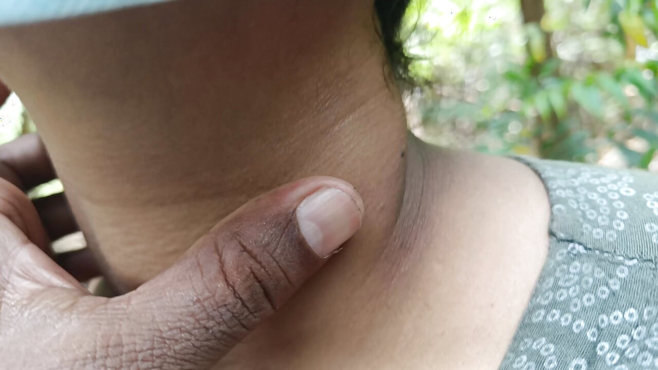 Cute neck licking outdoor romance