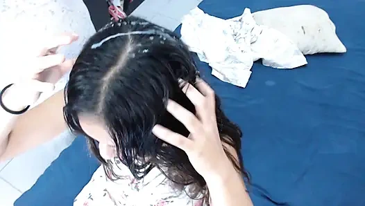 Massaging my stepdad's dick so he gives me permission to party hairjob