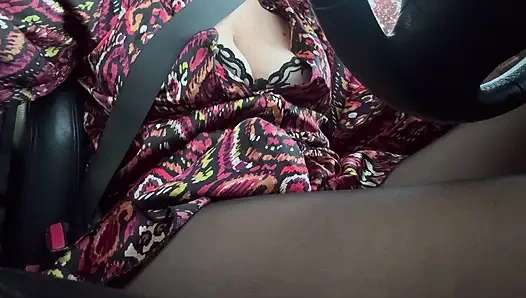 I woke up horny and touched my pussy through pantyhose in the car in public
