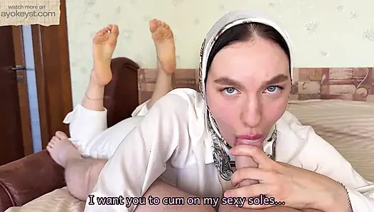 Deepthroat And Footjob by Sexy Beauty In Headscarf