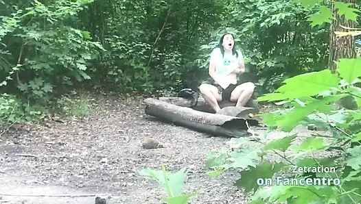She's pleasuring her pussy  a sweet brunette MILF in the forest, and I'm secretly watching her!