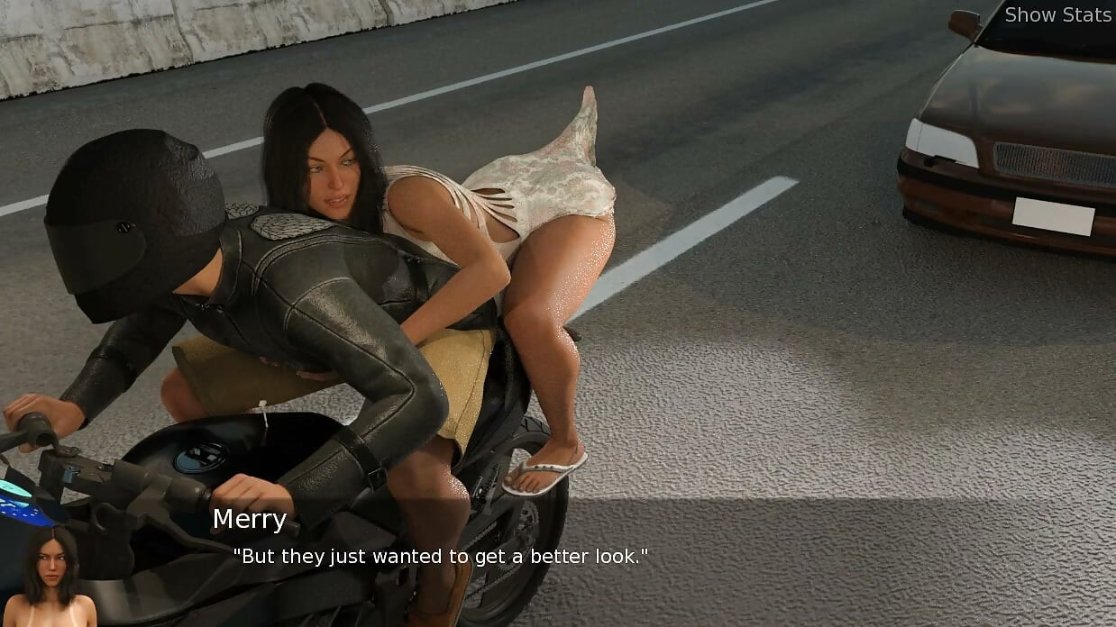 Project Hotwife - Gameplay - Roleplay - Konen viser sig frem, mens hun kører på motorcykel