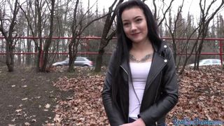 Tricked amateur throatfucked outdoors by shady agent – POV