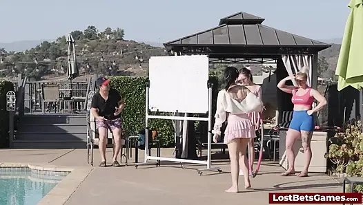 Push-ups test their strength in this wild strip game