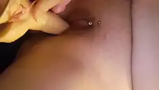 My wife Fucks her Big Dildo pierced Pussy