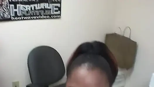 Horny cock sucking black chick rides a white dick then gets jizzed
