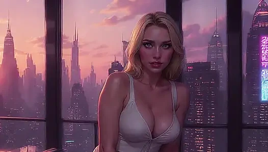 Уровень облака Olivia в будущем с внушающими соблазнениями показывает ее достаточное декольте, часть 2