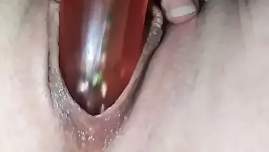 Pink dildo fucking beautiful wet pussy big lips