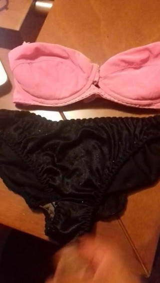 cum in stolen black  satin panties and bra