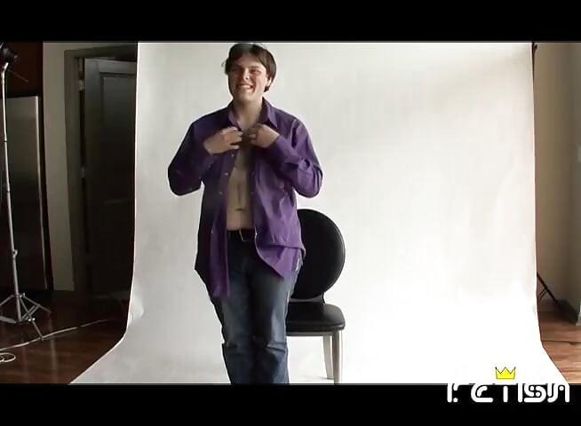 Horny guy takes a photoshoot and masturbates at porn interview