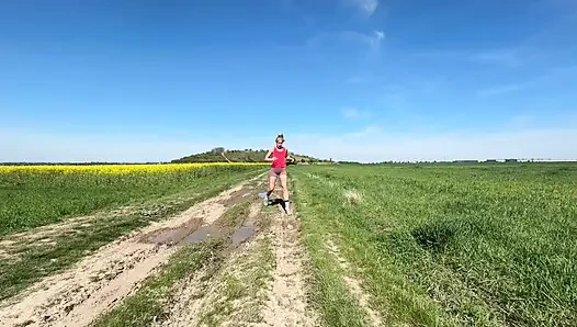 Having Fun on the Hood with a Dildo in the Woods